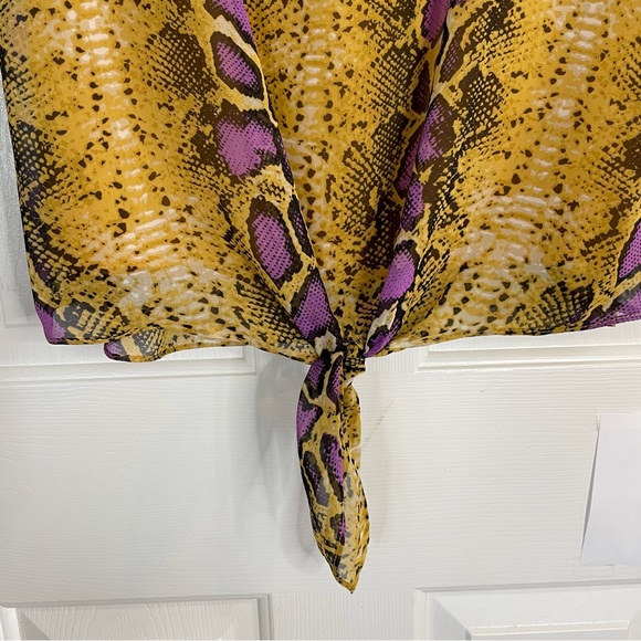 Adrienne Yellow and Purple Snake Print Tank Top With Tie Front Size Medium - Picture 2 of 7